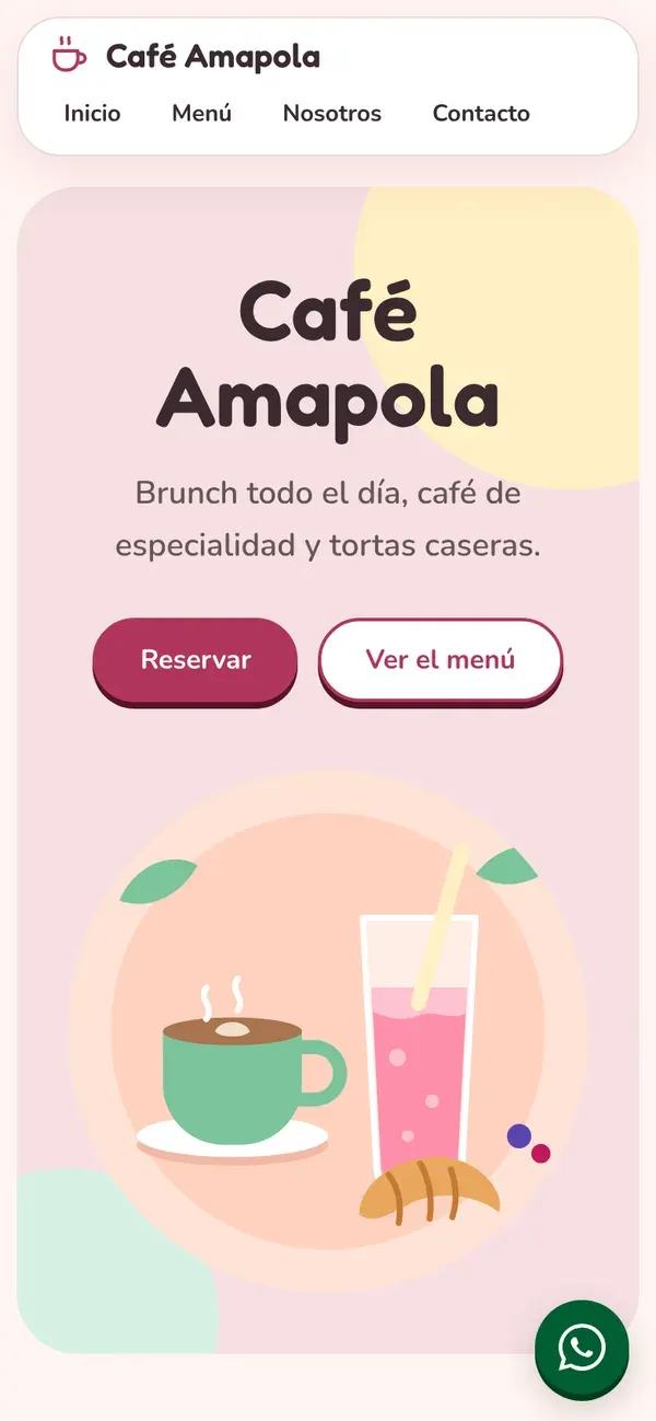 Cómo se ve en el celular la web de ejemplo del estilo Café de brunch