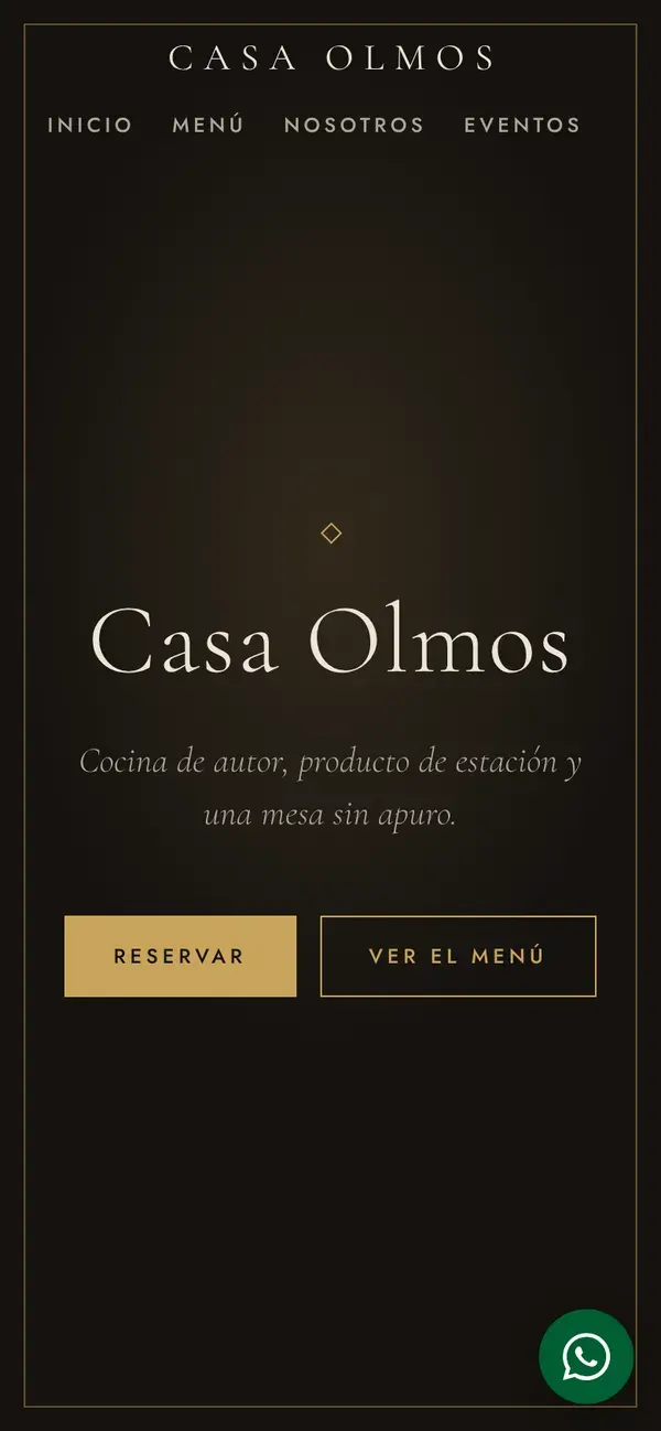 Cómo se ve en el celular la web de ejemplo del estilo Restaurante de mantel