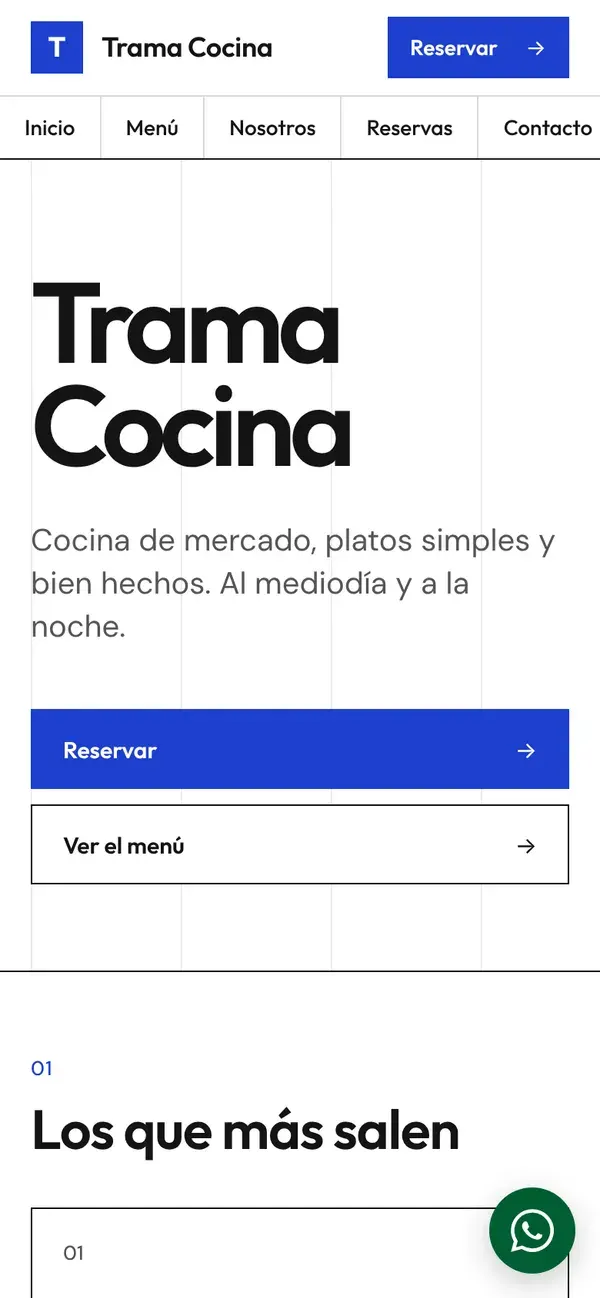 Cómo se ve en el celular la web de ejemplo del estilo Moderno minimalista